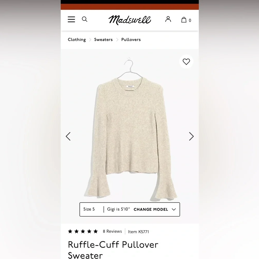 Madewell Ruffle cuff pullover Sweater - Picture 2 of 3